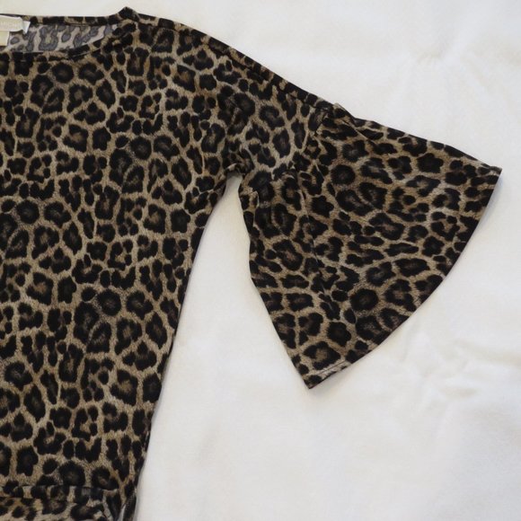 Michael Kors Leopard Animal Print Blouse Tie Waist, Flared Sleeve Size S - Picture 2 of 4